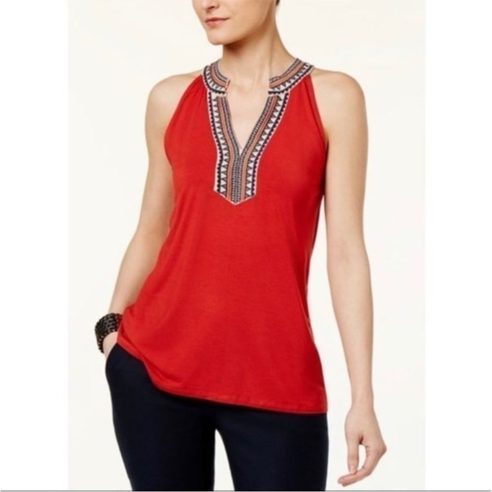 Cable & Gauge Embroidered Split Neck
Sleeveless Blouse Size Small